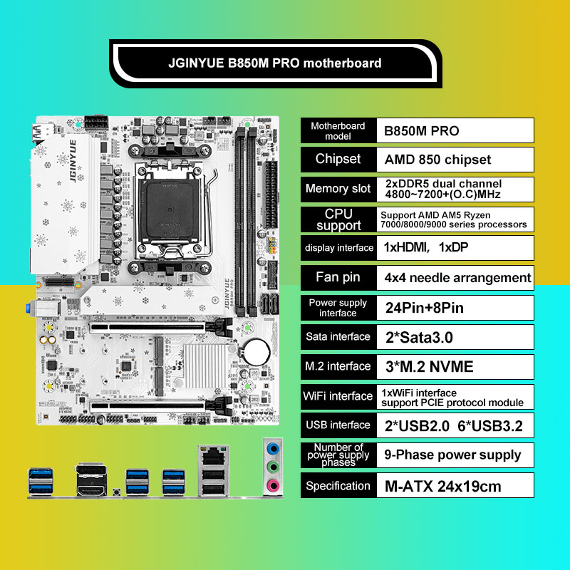 Материнская плата JGINYUE B850 – обзор и цена Am5 Micro Atx Pcie 5.0 Motherboard